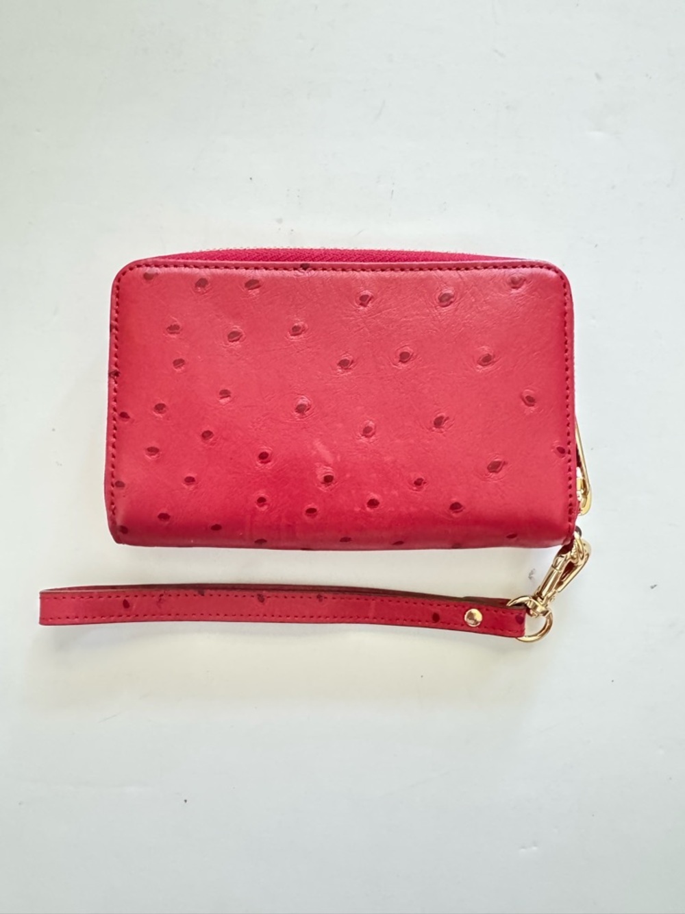 Michael Kors Red Ostrich Leather Small Wallet Wristlet Zip Around - Picture 2 of 8